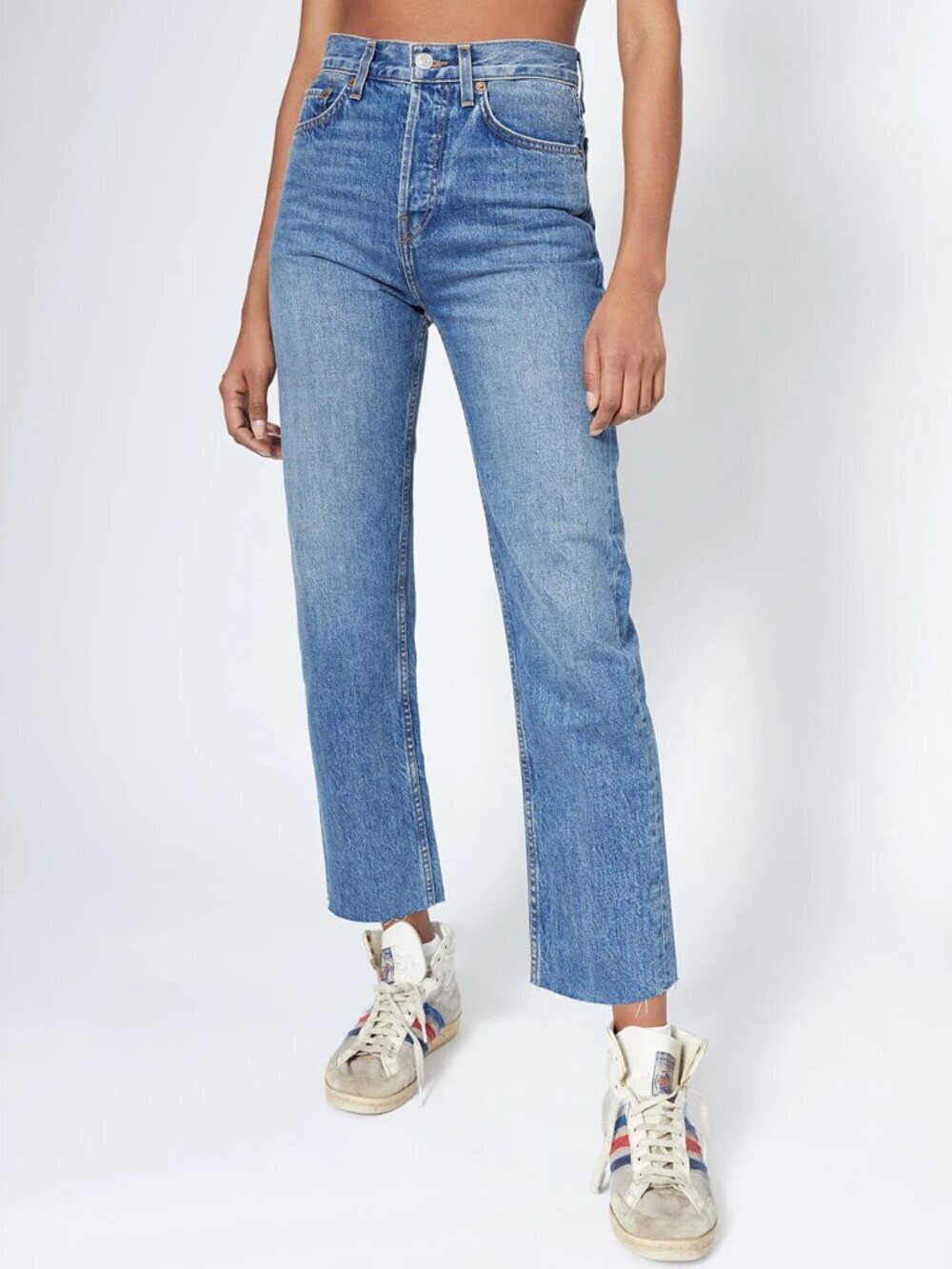 RE/DONE High Rise Stove Pipe Jeans in Medium Vain Size 30